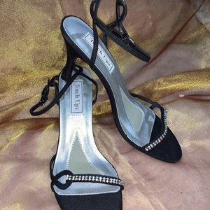 Black Satin Shoes With Rhinestones NIB